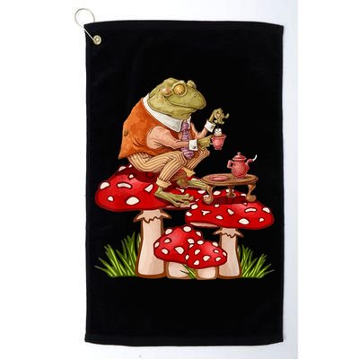 Frog Drinking Tea Mushroom Aesthetic Cottagecore Golf Towel