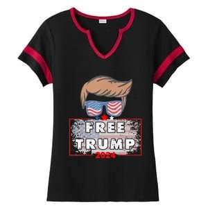 Free Donald Trump Republican Support Pro Trump American Flag Ladies Halftime Notch Neck Tee