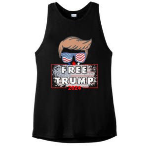 Free Donald Trump Republican Support Pro Trump American Flag Ladies PosiCharge Tri-Blend Wicking Tank