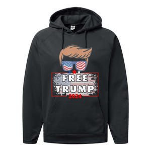 Free Donald Trump Republican Support Pro Trump American Flag Performance Fleece Hoodie