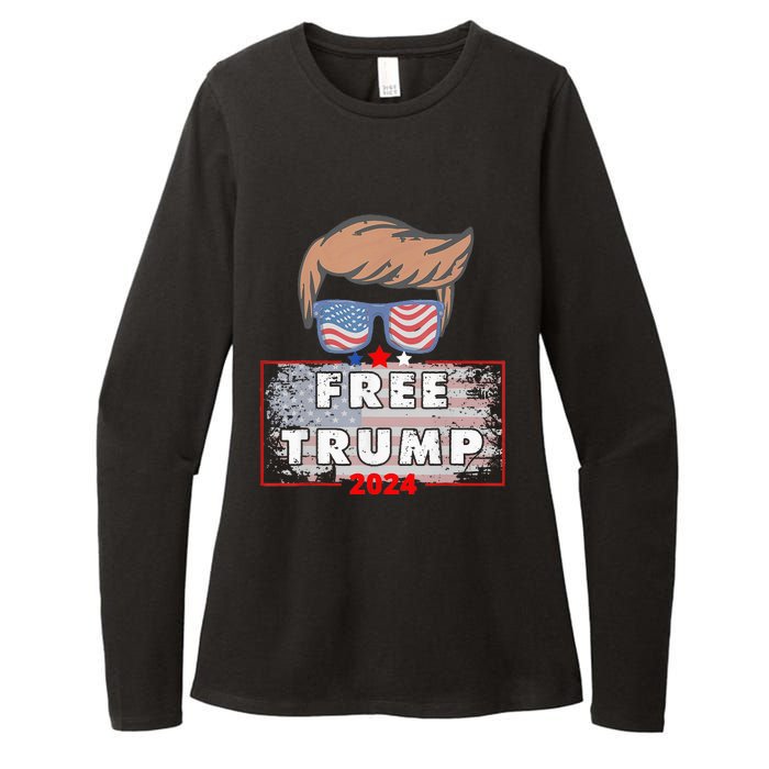 Free Donald Trump Republican Support Pro Trump American Flag Womens CVC Long Sleeve Shirt