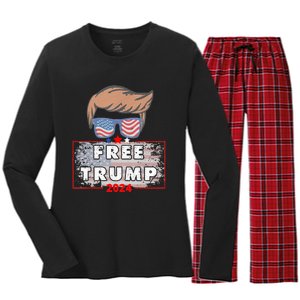 Free Donald Trump Republican Support Pro Trump American Flag Women's Long Sleeve Flannel Pajama Set 