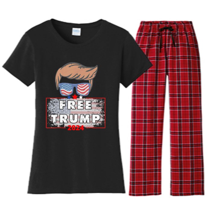 Free Donald Trump Republican Support Pro Trump American Flag Women's Flannel Pajama Set