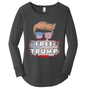 Free Donald Trump Republican Support Pro Trump American Flag Women's Perfect Tri Tunic Long Sleeve Shirt