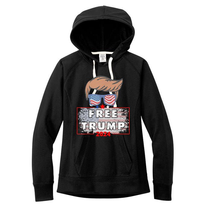 Free Donald Trump Republican Support Pro Trump American Flag Women's Fleece Hoodie