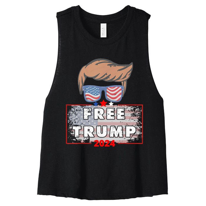 Free Donald Trump Republican Support Pro Trump American Flag Women's Racerback Cropped Tank