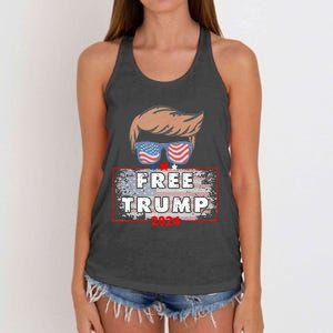 Free Donald Trump Republican Support Pro Trump American Flag Women's Knotted Racerback Tank