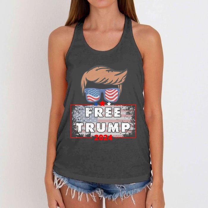 Free Donald Trump Republican Support Pro Trump American Flag Women's Knotted Racerback Tank