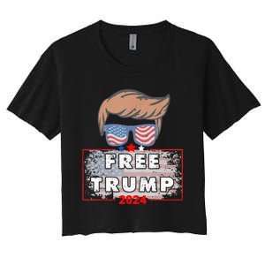 Free Donald Trump Republican Support Pro Trump American Flag Women's Crop Top Tee