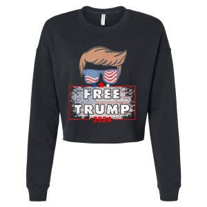 Free Donald Trump Republican Support Pro Trump American Flag Cropped Pullover Crew