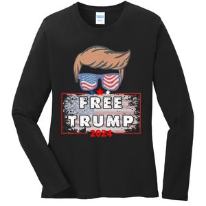 Free Donald Trump Republican Support Pro Trump American Flag Ladies Long Sleeve Shirt