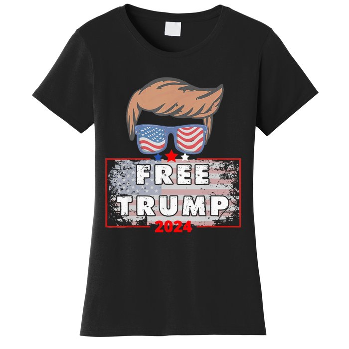 Free Donald Trump Republican Support Pro Trump American Flag Women's T-Shirt