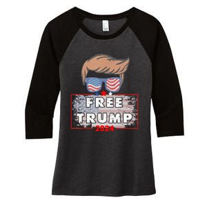 Free Donald Trump Republican Support Pro Trump American Flag Women's Tri-Blend 3/4-Sleeve Raglan Shirt