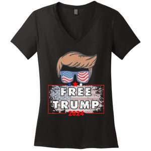 Free Donald Trump Republican Support Pro Trump American Flag Women's V-Neck T-Shirt