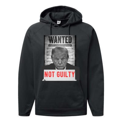 Funny Donald Trump Not Guilty Mug Shot Free Trump 2024 Performance Fleece Hoodie