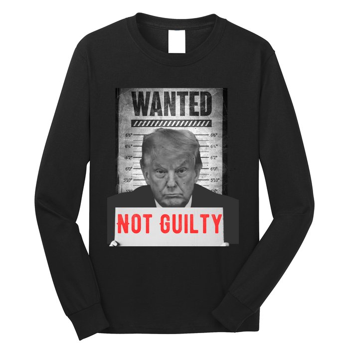 Funny Donald Trump Not Guilty Mug Shot Free Trump 2024 Long Sleeve Shirt