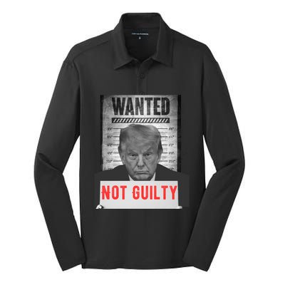 Funny Donald Trump Not Guilty Mug Shot Free Trump 2024 Silk Touch Performance Long Sleeve Polo