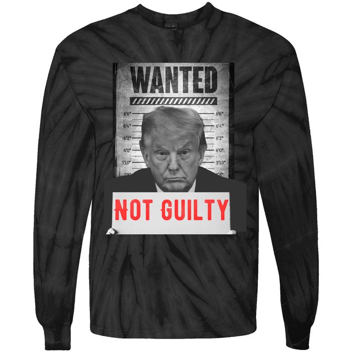 Funny Donald Trump Not Guilty Mug Shot Free Trump 2024 Tie-Dye Long Sleeve Shirt