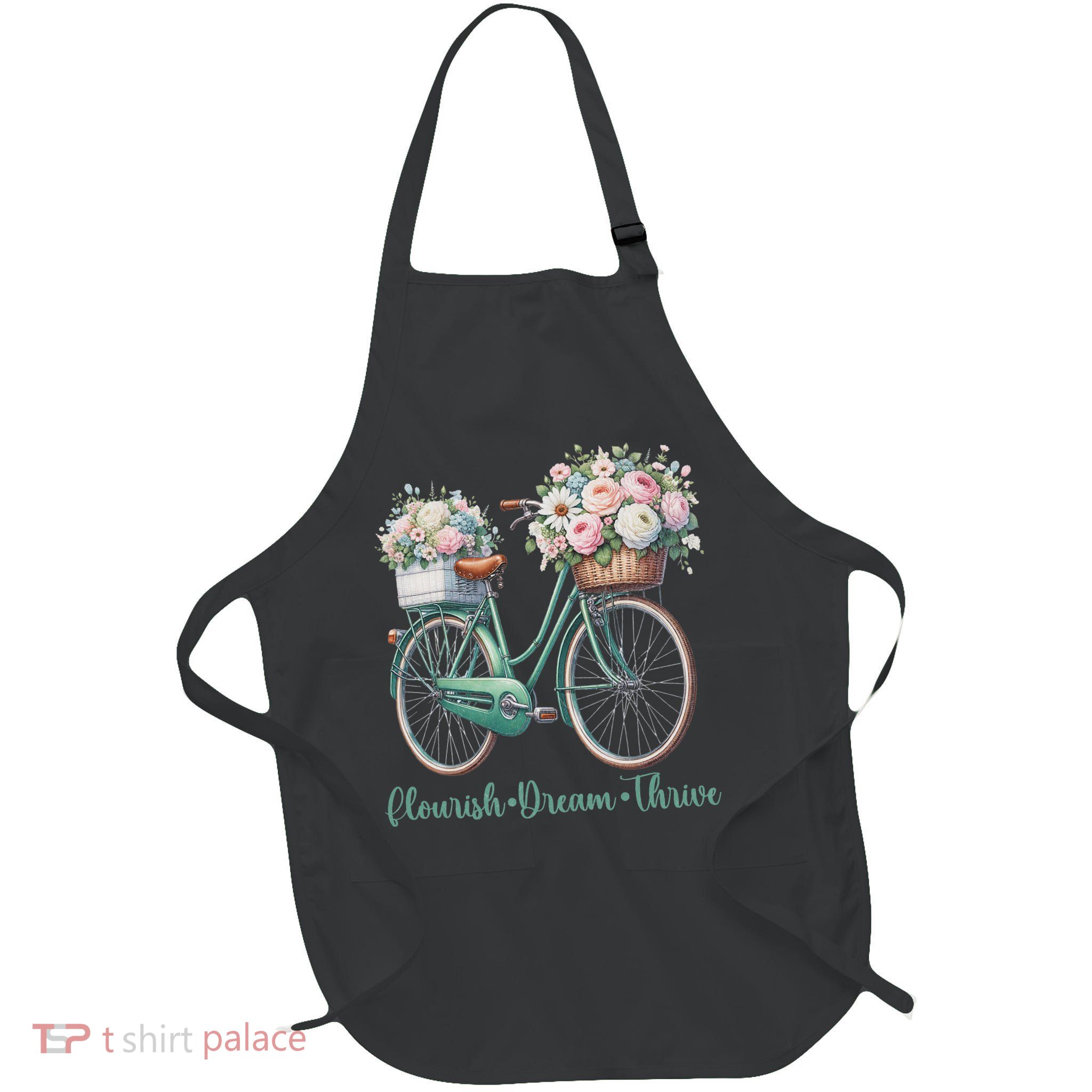 Flourish Dream Thrive Floral Bike Subtle 8647 Trump Resist Full-Length Apron With Pockets