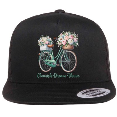 Flourish Dream Thrive Floral Bike Subtle 8647 Trump Resist Flat Bill Trucker Hat