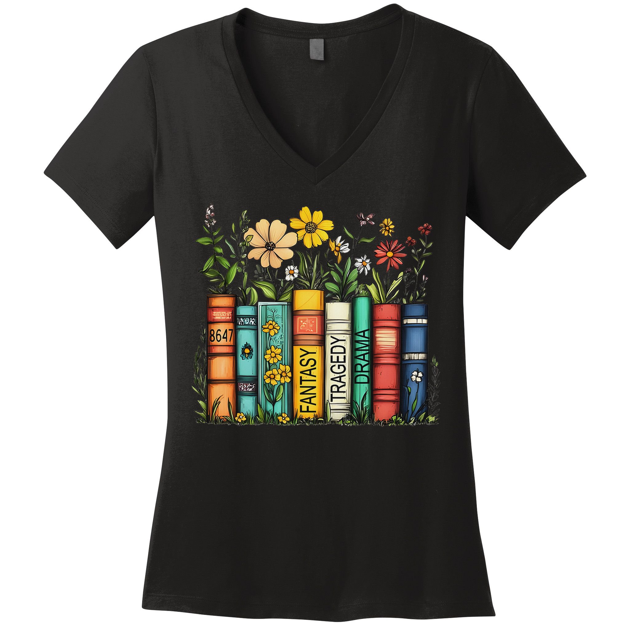Fantasy Drama Tragedy Book Floral Subtle Anti Trump Women's V-Neck T-Shirt