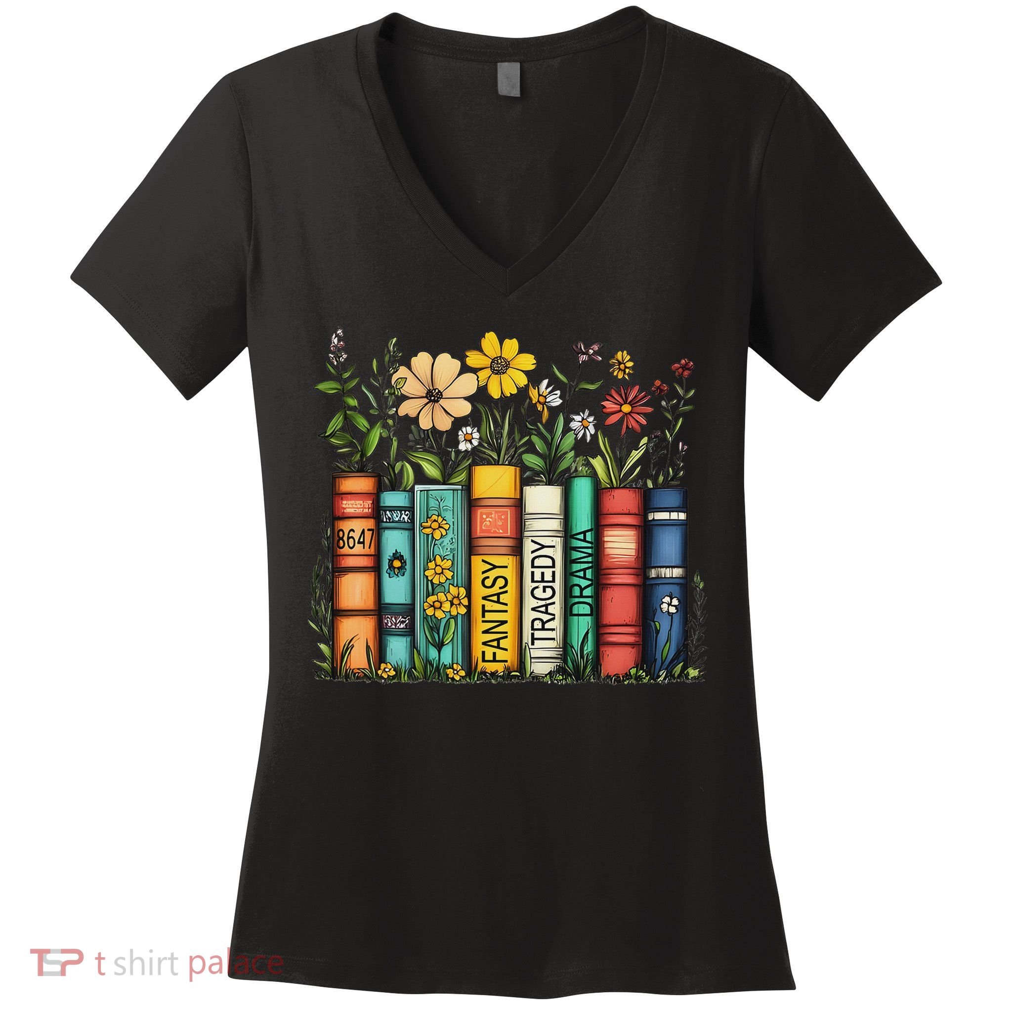 Fantasy Drama Tragedy Book Floral Subtle Anti Trump Women's V-Neck T-Shirt