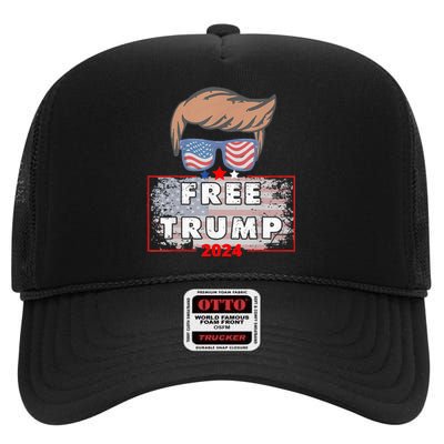 Free Donald Trump Republican Support Pro Trump American Flag High Crown Mesh Back Trucker Hat