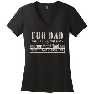 Fur Dad The Man The Myth Funny Dog Cat Father's Day Women's V-Neck T-Shirt