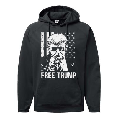 Free Donald Trump Republican Support Pro Trump American Flag Performance Fleece Hoodie