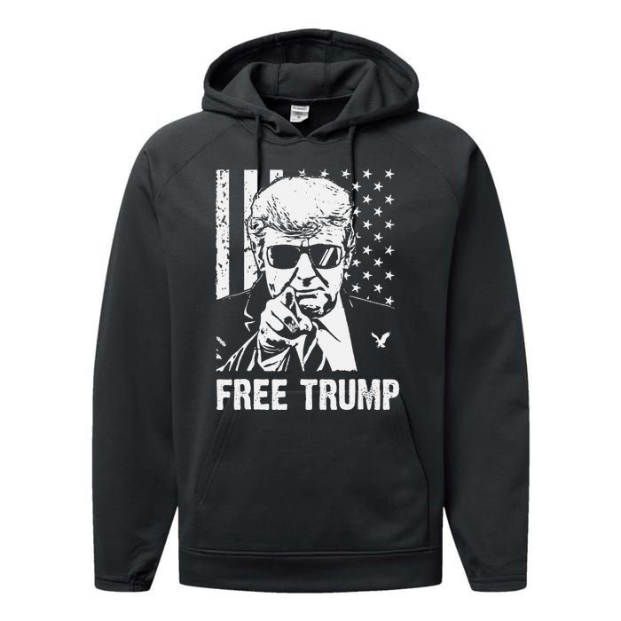 Free Donald Trump Republican Support Pro Trump American Flag Performance Fleece Hoodie