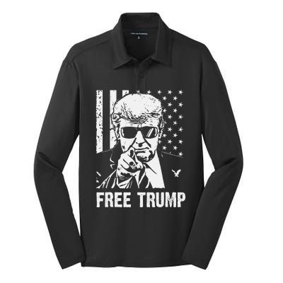 Free Donald Trump Republican Support Pro Trump American Flag Silk Touch Performance Long Sleeve Polo