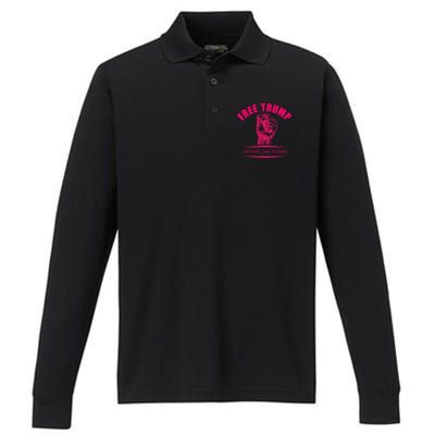 Free Donald Trump MAGA Conservative Performance Long Sleeve Polo