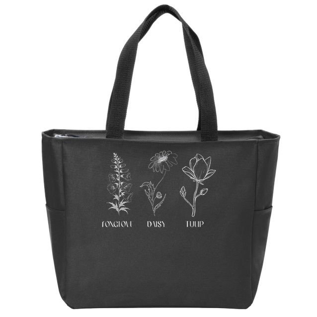 Foxglove Daisy Tulip Floral design apparel Zip Tote Bag