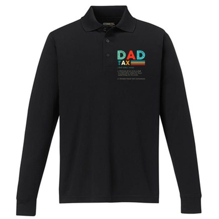 Funny Dad Tax Definition Retro Vintage Performance Long Sleeve Polo