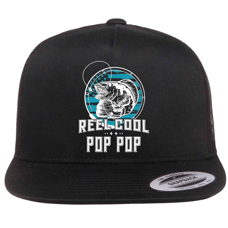 Fathers Day Tee Reel Cool Pop Pop Fishing Flat Bill Trucker Hat