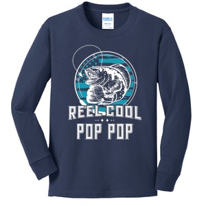 Fathers Day Tee Reel Cool Pop Pop Fishing Kids Long Sleeve Shirt