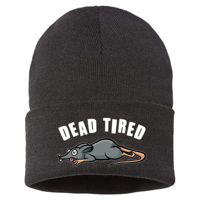 Funny Dead Tired Dead Rat Mouse Sustainable Knit Beanie