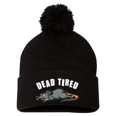 Funny Dead Tired Dead Rat Mouse Pom Pom 12in Knit Beanie
