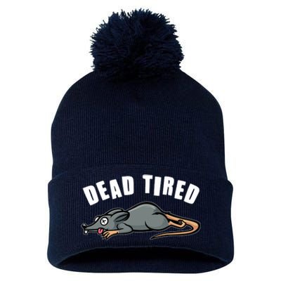 Funny Dead Tired Dead Rat Mouse Pom Pom 12in Knit Beanie