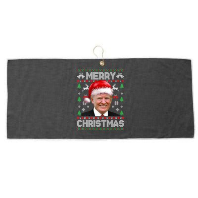 Funny Donald Trump Merry Christmas Family Ugly Xmas Gift Large Microfiber Waffle Golf Towel