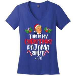 Funny Donald Trump Santa This Is My Christmas Pajama Gift Women's V-Neck T-Shirt