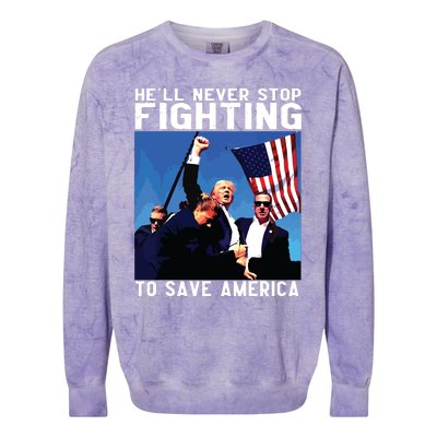 Funny Donald Trump Hell Never Stop Fighting To Save America Colorblast Crewneck Sweatshirt