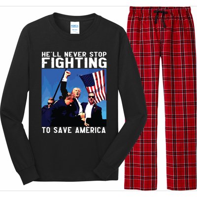 Funny Donald Trump Hell Never Stop Fighting To Save America Long Sleeve Pajama Set