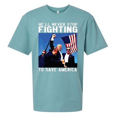 Funny Donald Trump Hell Never Stop Fighting To Save America Sueded Cloud Jersey T-Shirt