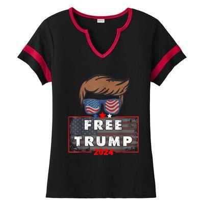 Free Donald Trump Republican Support Pro Trump American Flag Ladies Halftime Notch Neck Tee