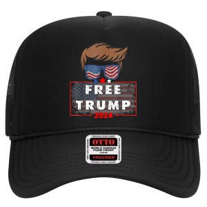 Free Donald Trump Republican Support Pro Trump American Flag High Crown Mesh Back Trucker Hat