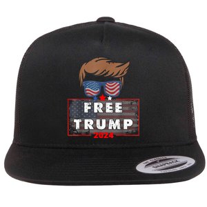 Free Donald Trump Republican Support Pro Trump American Flag Flat Bill Trucker Hat