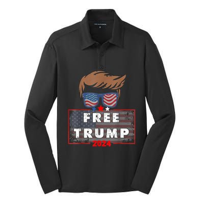 Free Donald Trump Republican Support Pro Trump American Flag Silk Touch Performance Long Sleeve Polo