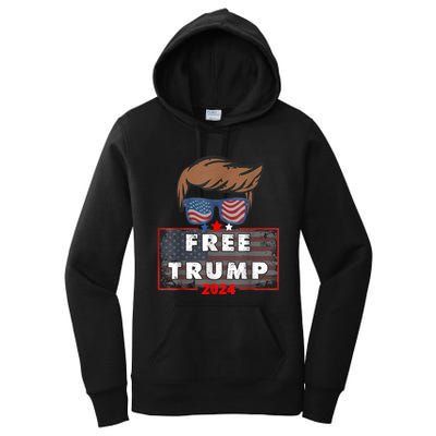 Free Donald Trump Republican Support Pro Trump American Flag Women's Pullover Hoodie