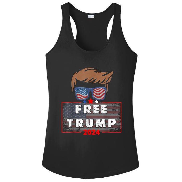 Free Donald Trump Republican Support Pro Trump American Flag Ladies PosiCharge Competitor Racerback Tank